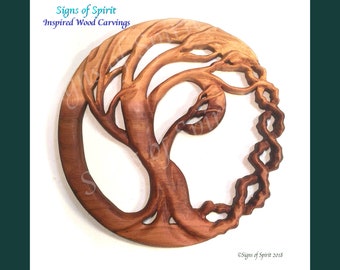 Tree and Moon Wood Carving Tree of Life art Celtic Eternity Braid carved Moon Goddess, Romantic Anniversary Love Gift