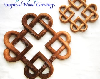 Four Hearts Squared Celtic Love Knot- Lifetime of Love Knot - Elder Futhark Gebo X Rune Cedar Carving, Love and Relationship Symbol,