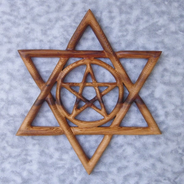 Étoile kabbalistique Sculpture sur bois Pentacle celtique Étoile de David Noeud Païens juifs Chakra du cœur hindou Autel sorcier Judaica Druide Wiccan Kabbale