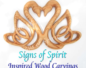 Swan Heart wood carving - Celtic Knot of Love and Marriage - Double Swans - Symbol of Fidelity and Monogamy - Cedar Heart Shape