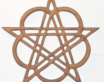 Celtic Healing Pentacle - Heart Pentacle Wood Carved Celtic Knot