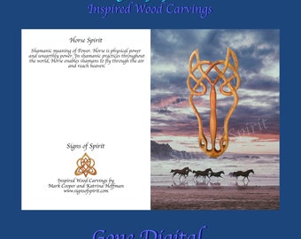 Horse Knot Carving Greeting Card Shamanic Horse Horses Running at Sea Side Celtic Knot Animal Spirit fine art photo Gift Blank Card