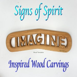 Imagine Wood Carving, Musical Peace Quote Wall Hanging, Inspirational Words Teacher gift Hippie Carved Art, Creativity Person gift