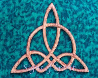 Hand Carved Cedar Celtic Knot: Harmony Triquetra Wall Hanging