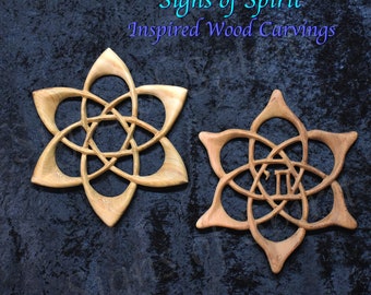 Star of David Lotus Flower Wood carving Hidden 6 Pointed Star Optional Carved Hebrew Chai Jewish Home Temple Decor Hindu Shatkona Chakra