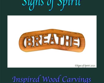Breathe wood carving Yoga room decor Take a Breath Word wall art, Pranayama Mantra Yogini Meditation teacher gift Mindfulness