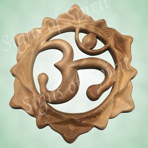 Lotus OM wood carving Lotus Blossom Sanskrit Symbol AUM Meditation Room decor Chanting focus Spirituality