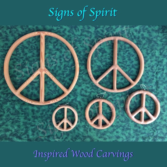 【一点物アート】Symbol of PEACE-平和の象徴-【簡易額入り】 ピースサイン 木彫り 平和のシンボル 平和運動 ヒッピーアート 木製