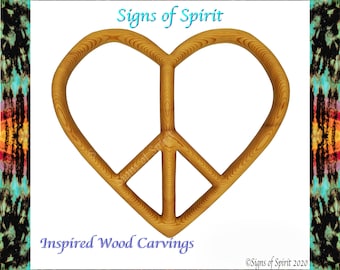 Peace and Love Peace Heart Peaceful Heart Wall Art Wood Carving Heart-shaped Peace Sign Boho Wall Hanging Hippie Art Hand Carved Decor