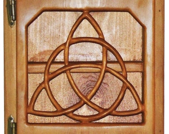 Triquetra Schnitzerei Schrank keltische Göttin Home Decor Wicca Schutz Symbol Christian Trinity Gewürz Rack Charmed Thema Tisch Wand Lagerung