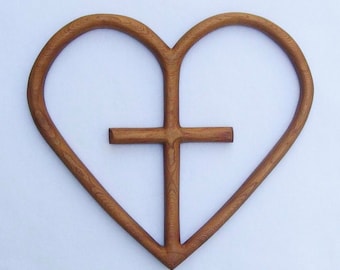 Cross Your Heart-Christian Cross and Heart-Heart Shaped Wood Carving