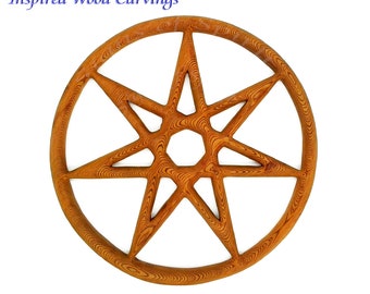 Fairy Star of Enchantment Wood Carving Encircled Seven Pointed Elven Star Tarot Wizardry Fae Feri Wiccan Altar Kabbalah Sphere of Netzach