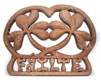 Failte Kleeblatt Holzschnitzerei Gälisch Willkommen Irisches Sprichwort Cead Mile Failte-Irisches Erbe Emblem Wandbehang