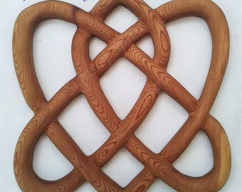 Irish Love Knot -Celtic Knot of Eternal Love- Two Hearts Entwined Wood Carving-Irish Wedding gift-Carved Heart Shaped wall art