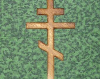 Byzantine Cross wall hanging- Wood carved Patriarchal Cross Russian Orthodox Church - Three Bar Christian Cross