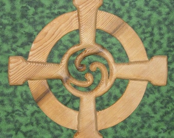 Celtic Wheel Cross Wood Carved Even Arm Cross Circle Triskelion Celtic Triple Goddess Druid Sun Moon Irish Scottish Wiccan Pagan Wall Decor