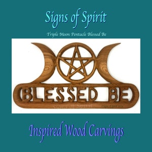 Triple Moon Goddess Blessed Be with Pentacle Celtic Knot Wiccan Wood Carving Celtic Goddess Women’s Magick Pagan Altar Focus