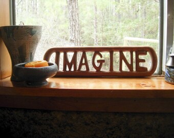 Imagine Wood Carving Musical Peace Quote Wall Hanging Inspirational Words Teacher gift John Lennon Hippie Art Carved Lyrics
