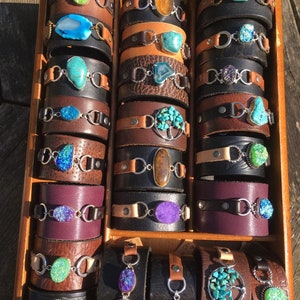 Handmade one of a kind leather cuff bracelet with sea sediment jasper stone keikosbeadbox image 4