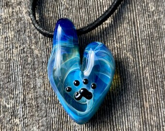 Paw print heart handmade lampwork glass boro bead pendant keikosbeadbox