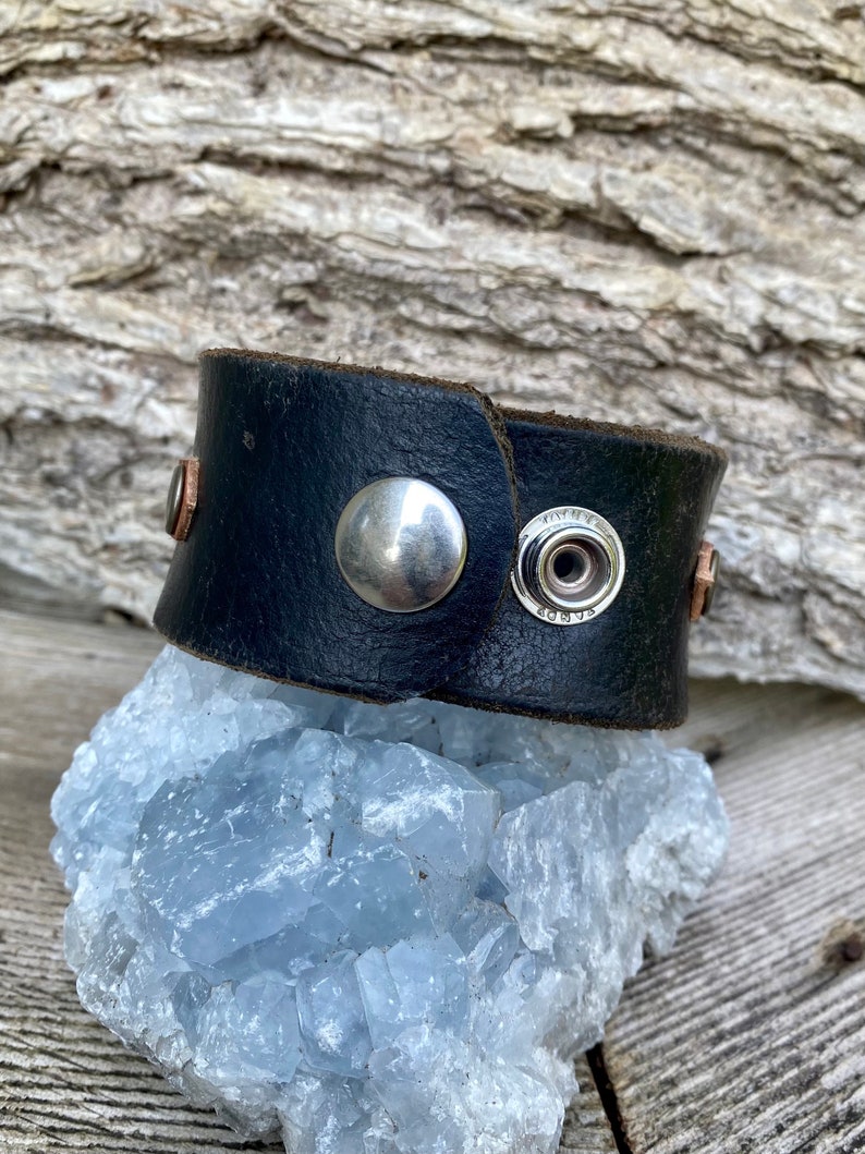 Handmade one of a kind leather cuff bracelet with sea sediment jasper stone keikosbeadbox image 3