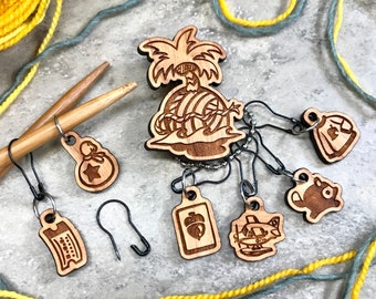Yarn Island StitchMINDERs Stitch Marker & Pin Set - A Yarn Parody inspired by Animal Crossing - Notions for Knitting and Crochet