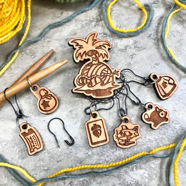 Yarn Island StitchMINDERs Stitch Marker & Pin Set - A Yarn Parody inspired by Animal Crossing - Notions for Knitting and Crochet