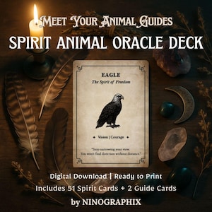 Spirit Animal Oracle Deck – Mystical Animal Cards for Spiritual Guidance & Inner Wisdom – 51 Digital Printable Cards