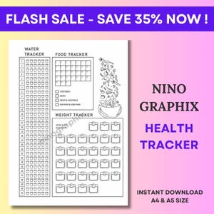 Printable Health Tracker | Water, Food, Weight Tracker | Instant Download Wellness Journal | Meal & Hydration Log PDF
