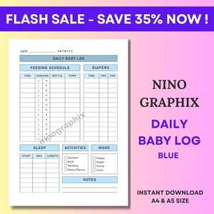 Baby Tracker Printable | Neugeborenes tägliches Tagebuch | Tabelle beim Füttern, Schlafen & Windeln | Sofort Download PDF