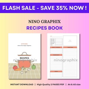 Printable Recipe Book | Aesthetic Recipe Pages | Instant Download | A4 & A5 Recipe Organizer | Recipe Journal | Digital Recipe Cards
