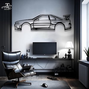 R34 Skyline Metal Car Wall Art | Metal Car Wall Decor |Gift For Car Lovers |Car Gift For Him|Car Guy Gift | Car Garage Accessories Wall Sign