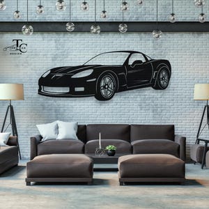 Décoration murale voiture Corvette C6 | Décoration murale en métal pour voiture | Cadeau pour les amateurs de voitures | Cadeau voiture pour lui | Cadeau pour garagiste | Enseigne murale d'accessoires de garage pour voiture