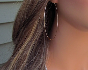 Extra Large Rose Gold Hoops, 14k Rose Gold Filled Hammered Hoop Earrings, 3 Inch Rose Gold Hoops