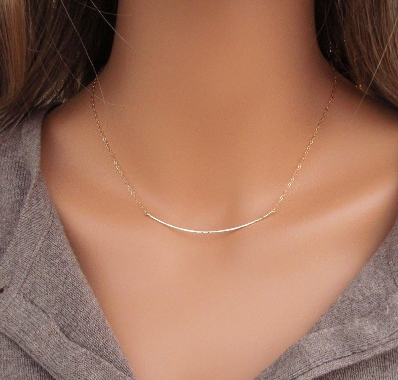 Hammered Bar Necklace Curved Bar Necklace Hammered Gold Bar Etsy
