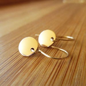 Tiny Disc Earrings, Gold Disc Dangle Earrings, 14k Gold Filled