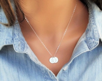 Silver Initial Disc Necklace, Monogram, Personalized Jewelry, Sterling Silver