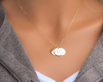 Gold Initial Disc Necklace, 14k Gold Filled