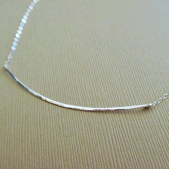 Sterling Silver Curved Bar Necklace Hammered Sterling Silver Etsy Canada