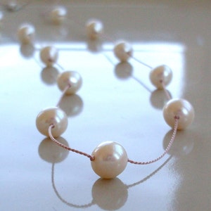 Real Freshwater Pearls Necklace, Floating Pearls, Real Pearls Hand Knotted on Silk Cording, Bridesmaids Gift, Bridal Jewelry