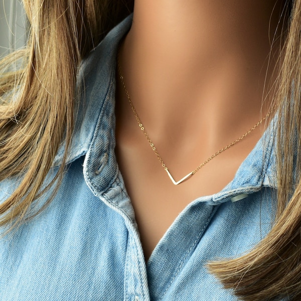 Mini Gold Chevron Necklace, Dainty V Necklace