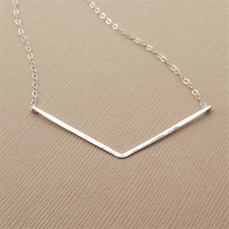 Silver Chevron Necklace Sterling Silver Hammered Chevron Bar Etsy
