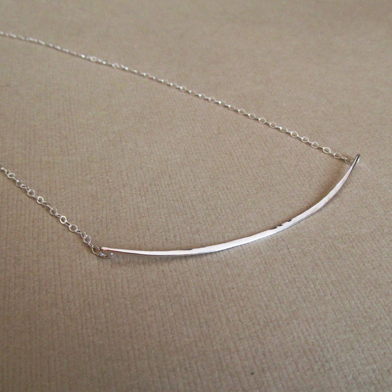 Sterling Silver Curved Bar Necklace Hammered Bar Necklace Etsy