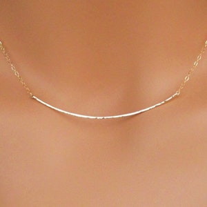 Gold Curved Hammered Bar Necklace