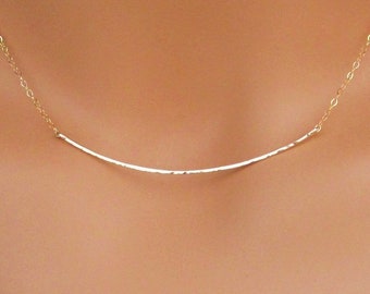 Gold Curved Hammered Bar Necklace