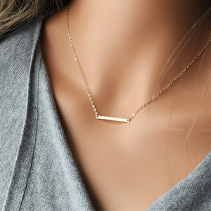 Hammered Bar Necklace, Small Hammered Bar Necklace, One Inch Bar, 14k Gold Filled