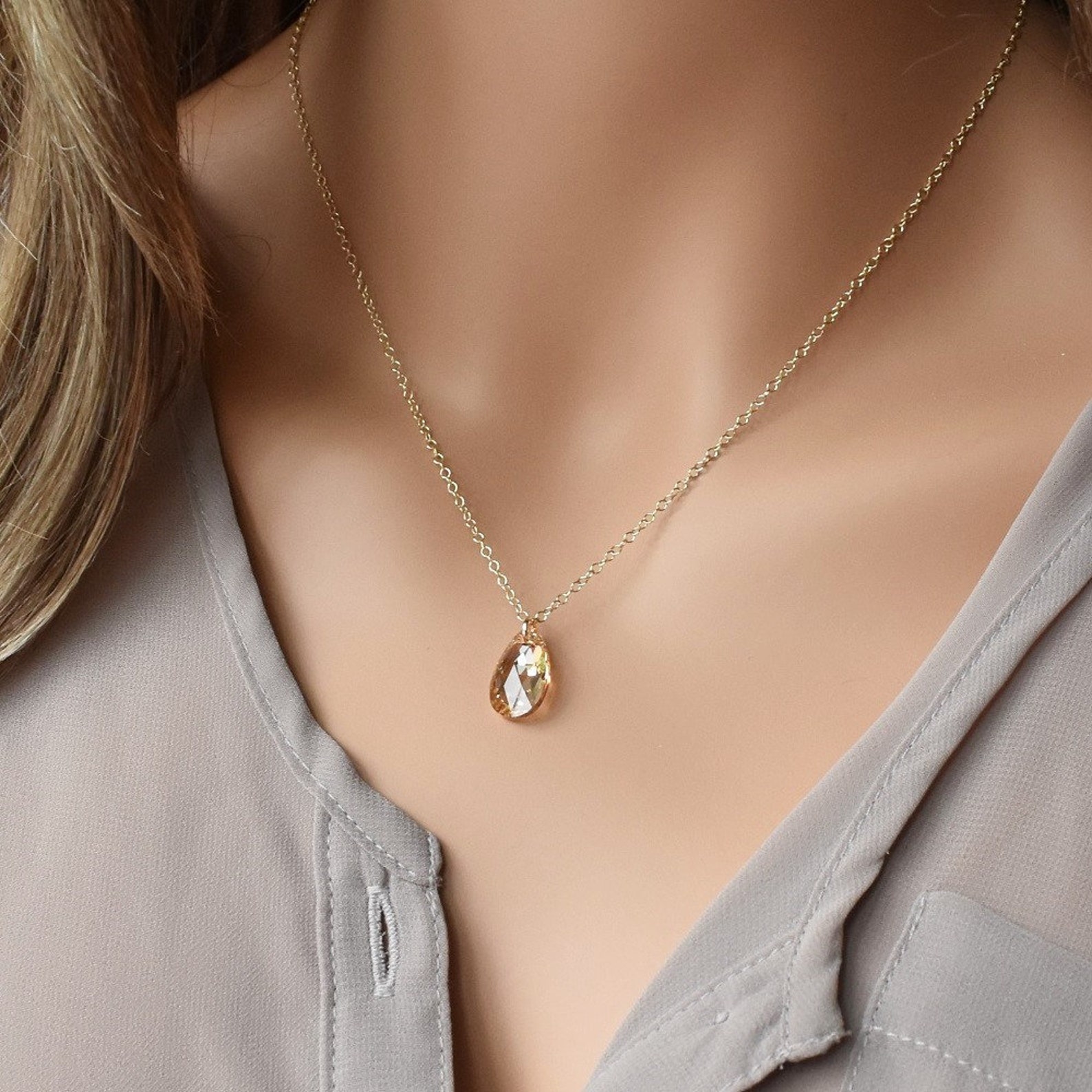 Tear Drop Crystal Necklace Crystal Drop Necklace 6 Colors Etsy