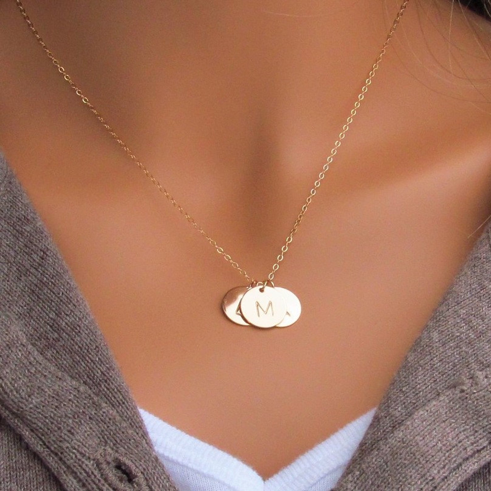 Gold Initial Necklace Gold Disc Necklace 14k Gold Fill Gold - Etsy