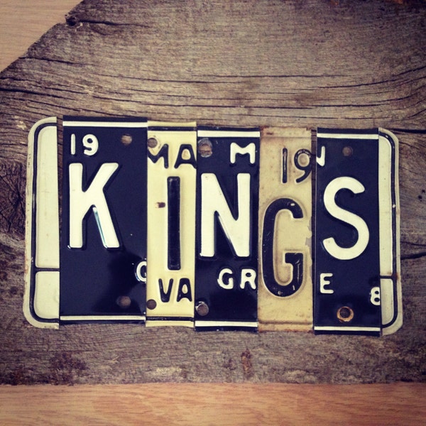 OOAK LA Los Angeles KiNGS NHL hockey Stanley Cup sports upcycled license plate art sign black white tomboyART tomboy