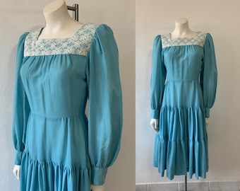 Vintage 70s Dress Gunne Sax Style Peasant Prairie Boho Cottage Core Handmade